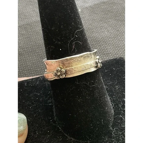 PZ Israel 925 Sterling Silver Spinner Ring Floral Size 9 Vintage Estate Jewelry - Picture 5 of 7